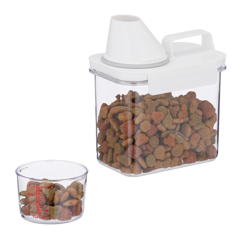 Relaxdays Storage Box, with Measuring Jug, Airtight Lid, 1.1 litres, Dry Food, Muesli, Washing Powder, Transparent, 1,1 l - Image 1