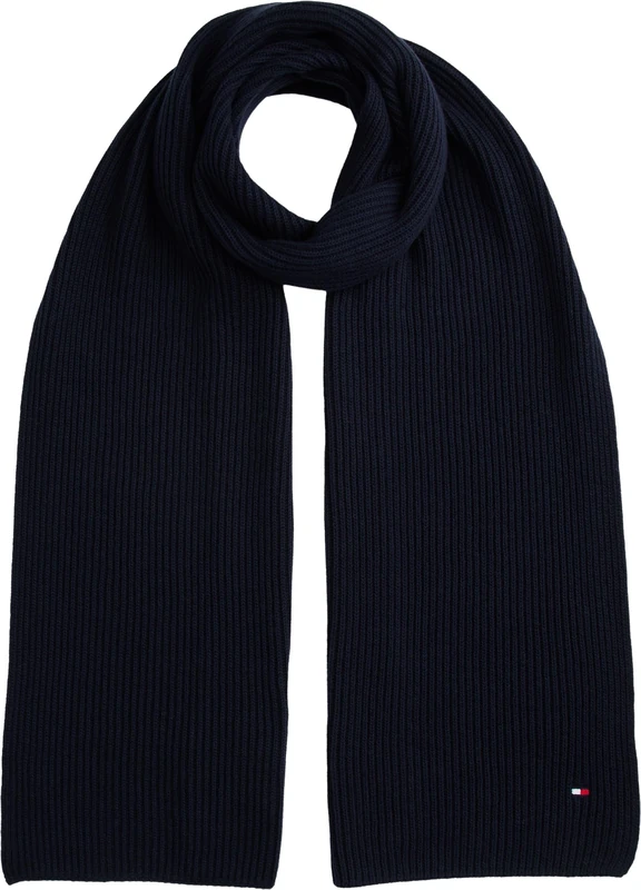 Tommy Hilfiger Men’s Flag Ribbed Knit Pima Cotton Cashmere Scarf, Blue (Space Blue), One Size