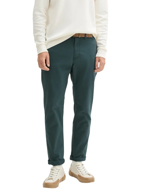 TOM TAILOR Denim Men's 1020451 Straight Fit Chino Trousers with Belt, 10362 Dark Gable Green, 31 W/34 L