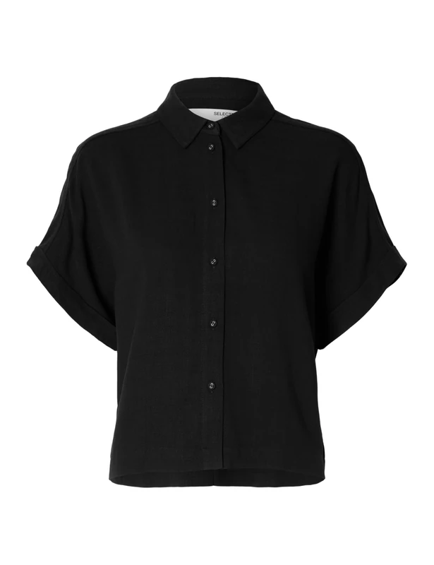SELECTED FEMME Women's Slfviva Ss Cropped Shirt Noos Short-Sleeved Blouse, Black (Black-3), 10