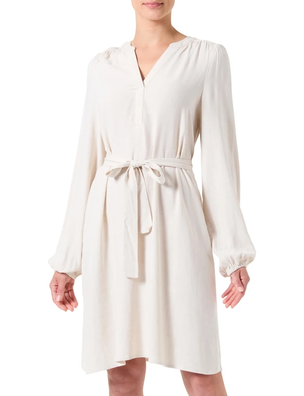 SELECTED FEMME Women's Slfviva LS Short V-Neck Dress Noos Blouse, Sandshell, 8