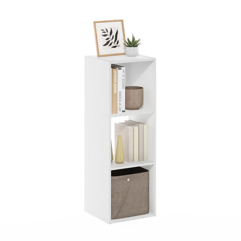 Furinno PELLI Book Shelf, 3x1 Bookshelf, Cube Storage Organizer Cabinet, 11.6 x 12.2 x 35.9, for Living Room, Bedroom, Home Office, White