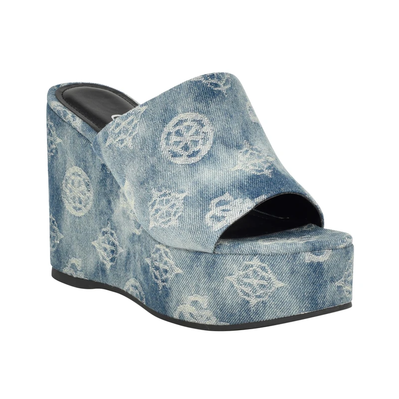 GUESS Women's Yenise Wedge Sandal, Denim Blue 420, 6.5 UK
