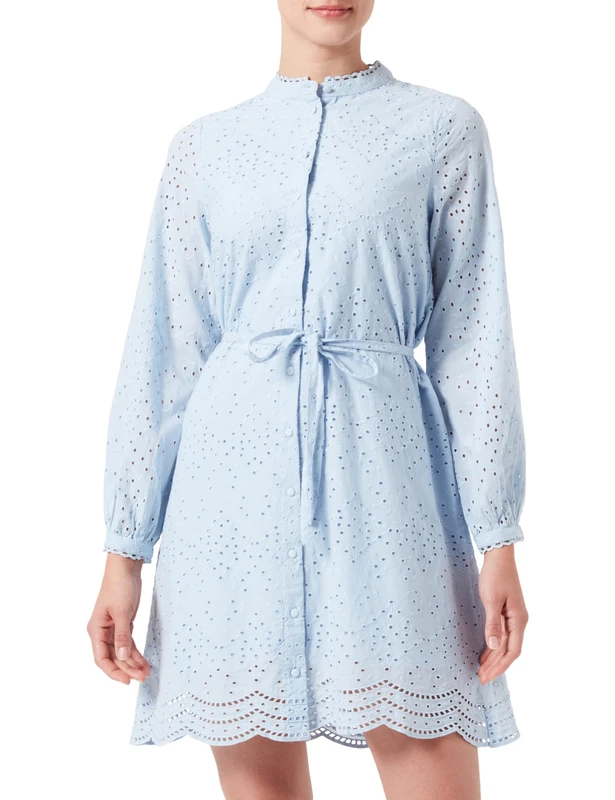 SELECTED FEMME Slftatiana Ls Short Embr Dress Noos, Cashmere Blue, 6