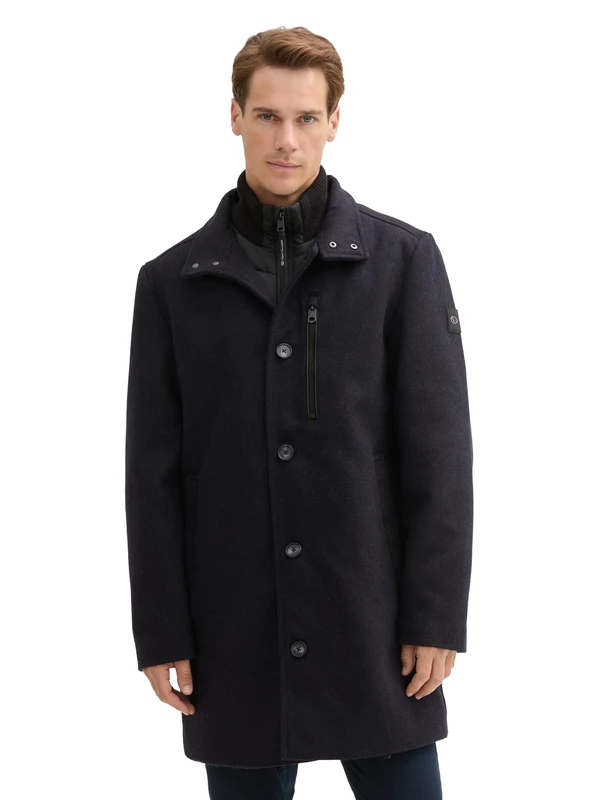 TOM TAILOR Men's Wool Coat with Chest Pocket, 36085 - Dark Blue Small Herringbone, XXL
