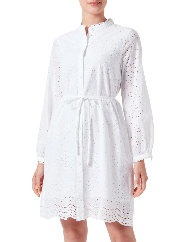 SELECTED FEMME Women's Slftatiana LS Short Embr Dress Noos Blouse Dress, Bright White, 16