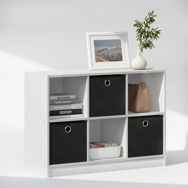 Furinno CUBIC Closet Organizers and Storage, 6-Cube Closet Organizer with Bins, Open Shelf Closet Storage, for Wardrobe, Bedroom, Living Room, White/Black