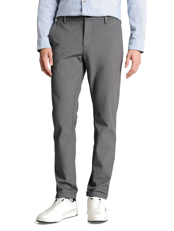 TOM TAILOR Men's Jersey Travis Slim Fit Chino Trousers, 35951 - Black White Birds Eye, 32 W/34 L