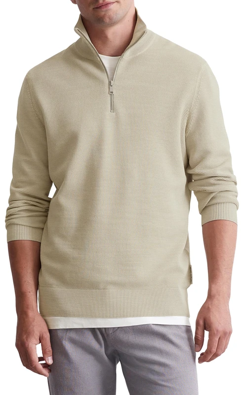 Marc O'Polo Mens Organic Cotton Zip Up Knitted Jumper, gray, S