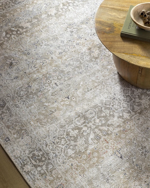 Livabliss x PNW Home's Jordyn Rainier Machine Washable Rug - Vintage Area Rugs Living Room, Large Rug 160x220 cm - Traditional Boho Style, Dining Room, Kitchen, Outdoor, Hallway - Brown, Olive