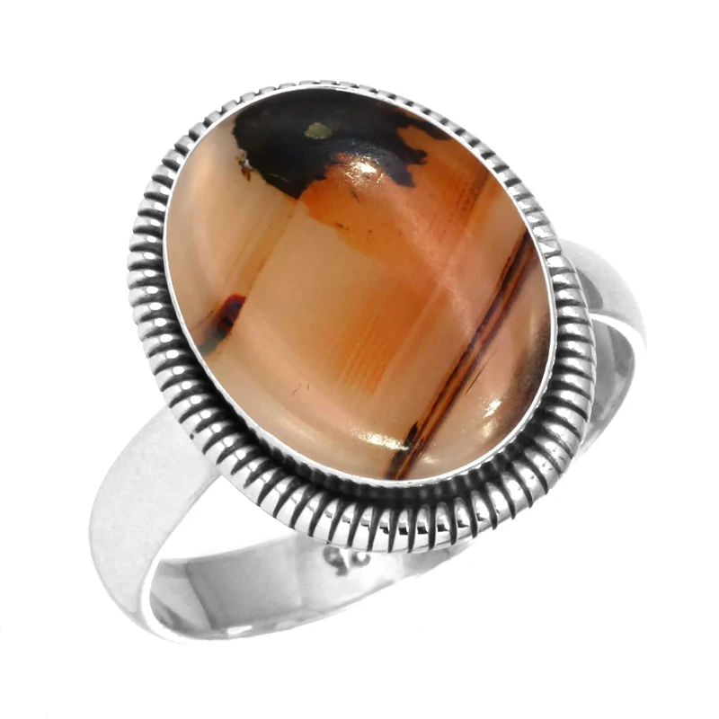 Jeweloporium Multicolor Montana Agate Silver Ring Size N 1/2, 925 Sterling Silver Ring for Women, Real Oval Gemstone Handmade Jewellery