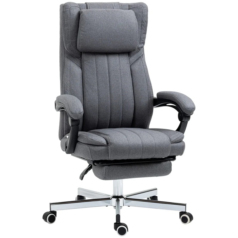 HOMCOM Executive Office Chair, High Back Computer Desk Chair with Adjustable Headrest, Footrest, Reclining Office Chair, Dark Grey