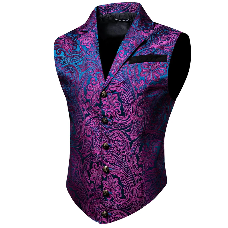 Barry.Wang Mens Victorian Vest Steampunk Gothic Paisley Tailored Collar Waistcoat Halloween Themed Party, Purple Blue, X-Large