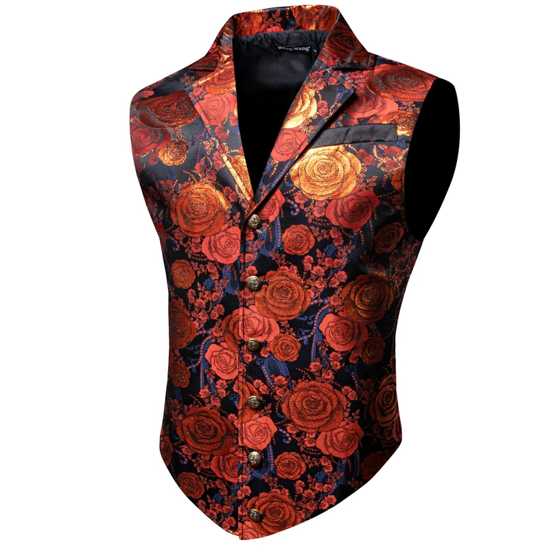 Barry.Wang Mens Paisley Victorian Suit Vest Formal/Leisure Tailored Collar Silm Fit Steampunk Gothic Tuxedo Waistcoat, Burnt Orange, Medium