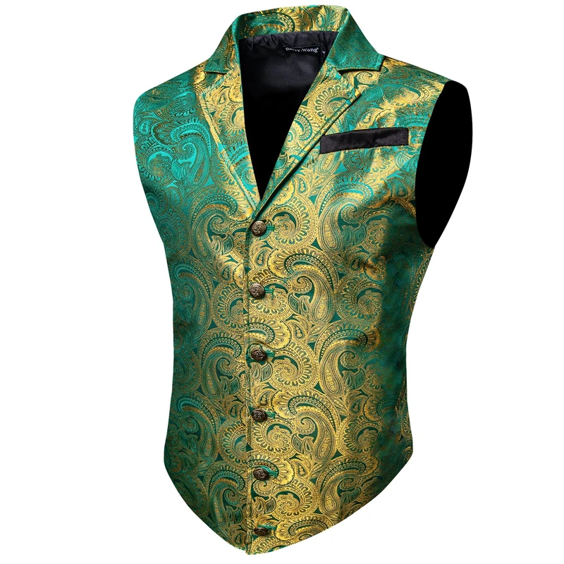 Barry.Wang Mens Paisley Victorian Suit Vest Formal/Leisure Tailored Collar Silm Fit Steampunk Gothic Tuxedo Waistcoat, Grass Green, X-Large