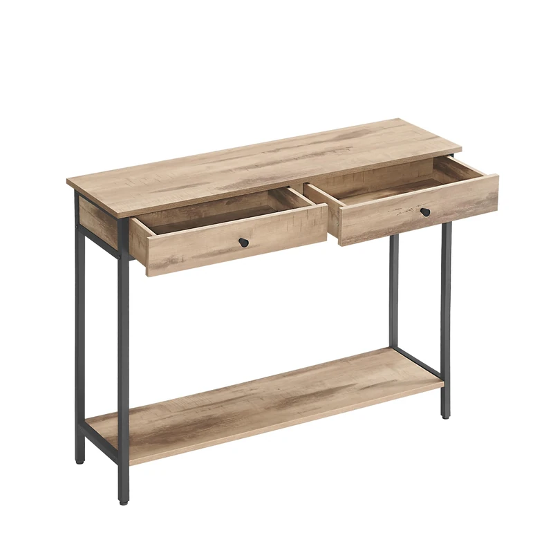 VASAGLE Console Table, Entrance Table, Sofa End Table, with 2 Drawers, Steel Frame, for Entrance, Bedroom, Living Room, Industrial Style, Camel Brown and Ink Black LNT015W01