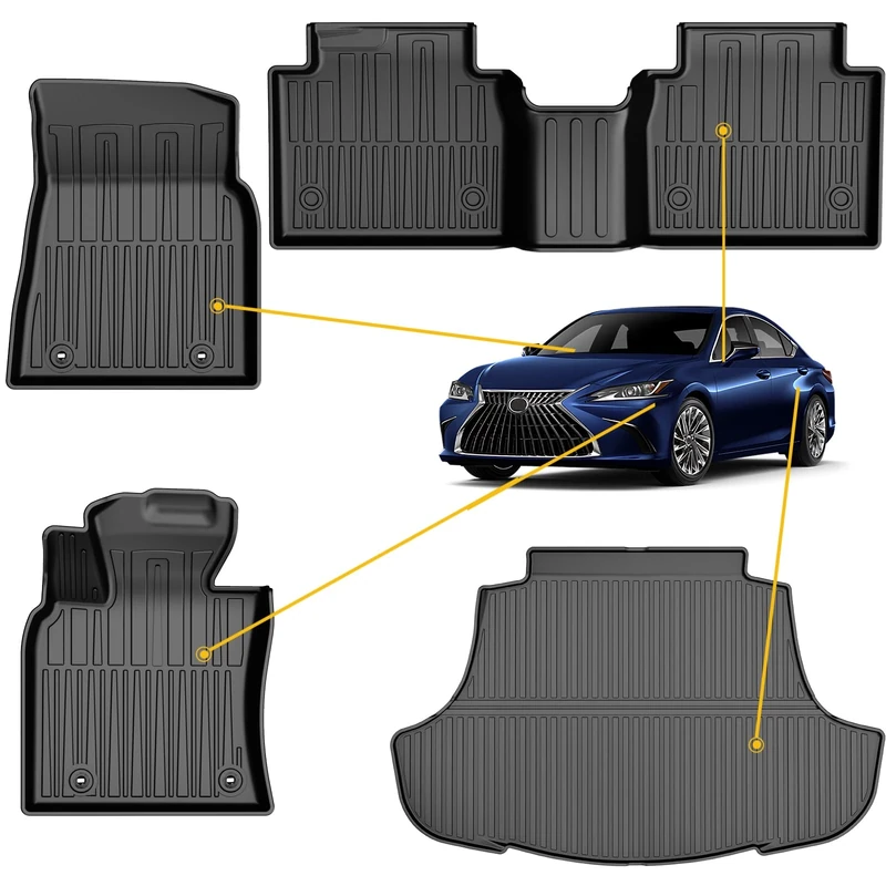 Original 2019-2024 ES Floor Mats and Cargo Liner for Lexus ESES250ES350ES300h - Custom Fit 1st 2nd Row TPE Floor Mats Trunk Mat - All Weather Car Mats for Lexus ESES250ES350ES300h 2019-2024