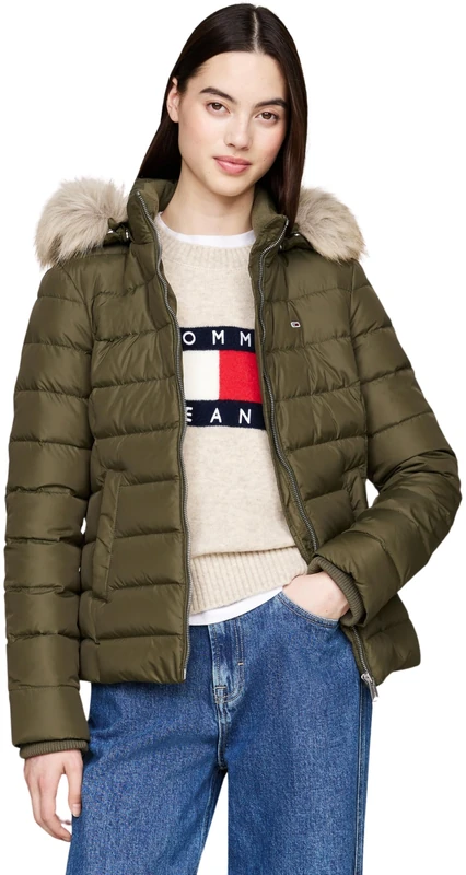 Tommy Jeans Women's Basic Hooded Down Puffer Jacket - Green XL