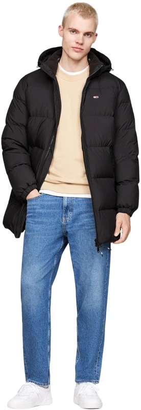 Tommy Jeans Men’s Essential Down Parka with Hood, Black (Black), XXL