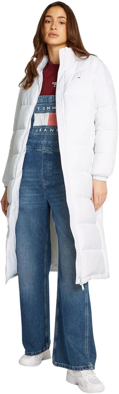 Tommy Jeans Women’s Maxi Essential Knee-Length Down Puffer Coat, White (White), XL