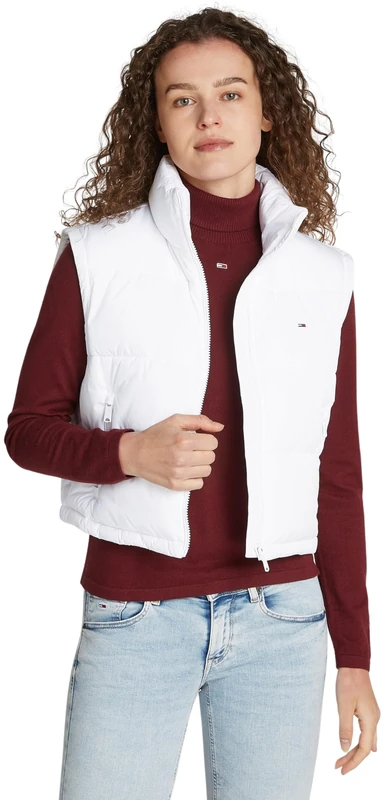 Tommy Jeans Women’s Essential Cropped Puffer Gilet, White (White), S
