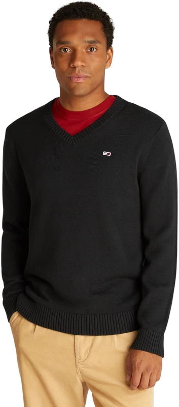 Tommy Jeans Men's Tjm Slim Essential Vneck Dm0dm19429 Pullover Sweater, Black (Black), S