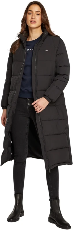 Tommy Jeans Women’s Maxi Essential Knee-Length Down Puffer Coat, Black (Black), XXS