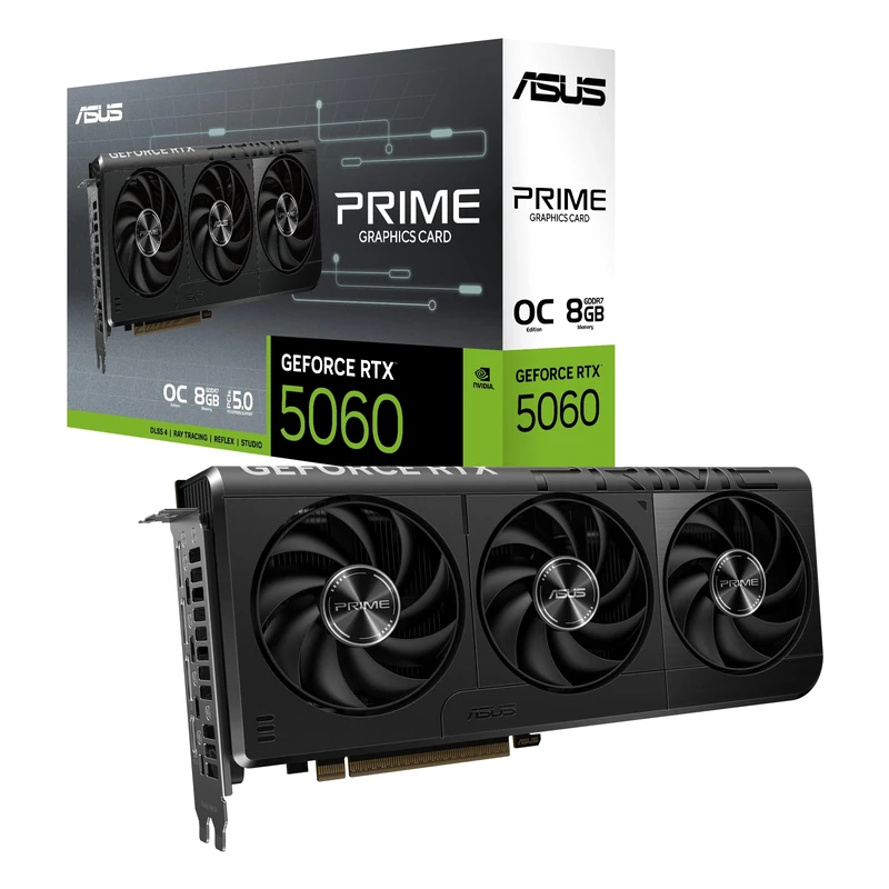 ASUS Prime GeForce RTX 5060 8GB GDDR7 OC Edition SFF Ready Graphics Card (PCIe 5.0, 8GB GDDR7, HDMI/DP 2.1, 2.5 slot, Axial tech fans, Dual BIOS)