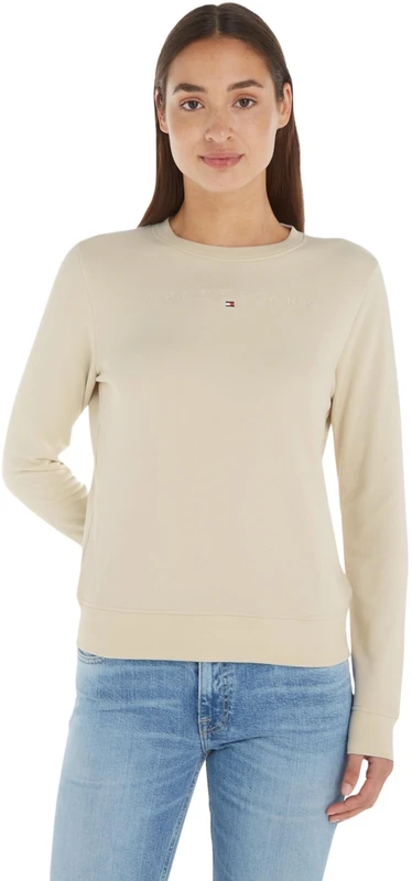Tommy Jeans Womens Tjw Reg Linear Crew Ext Dw0dw17323 Pullover Sweatshirt, Beige (Newsprint), XS UK