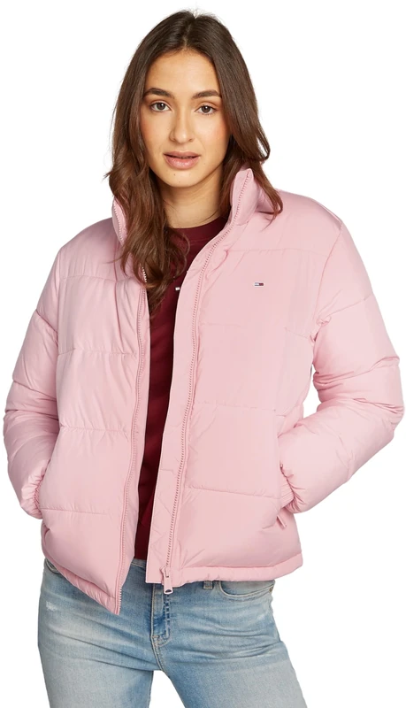 Tommy Jeans Women’s Essential Cropped Puffer Jacket with Collar, Pink (Ballet Pink), XXS