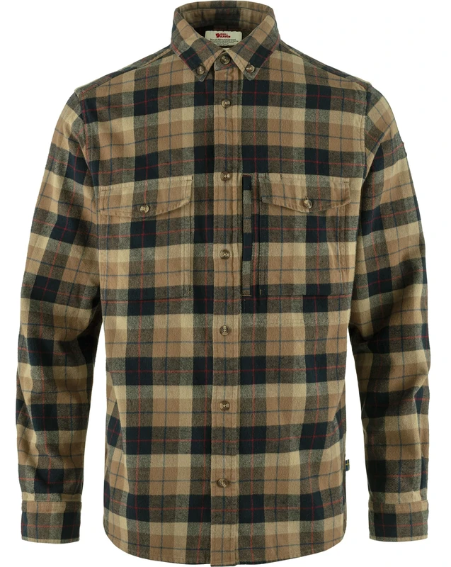 Fjallraven 88398-227-555 Värmland Heavy Flannel Shirt M Shirt Men's Dark Sand-Dark Navy Size XL