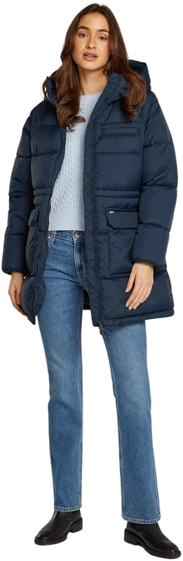 Tommy Jeans Women's Tjw Midi Aspen Puffer Dw0dw18842 Puffer Jacket, Blue (Dark Night Navy), L