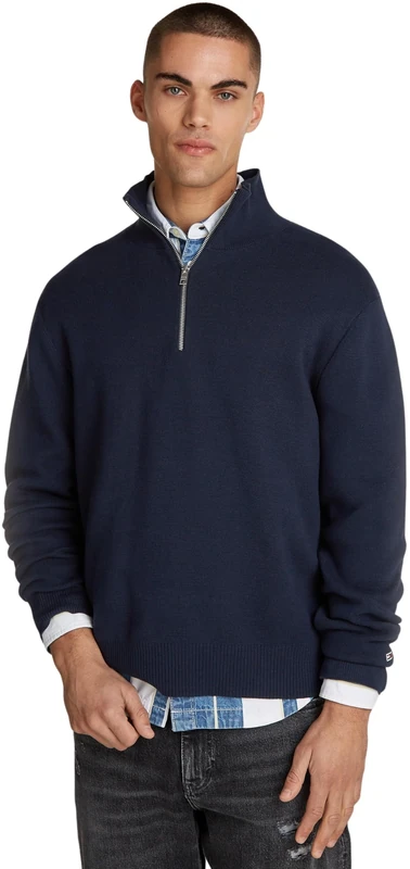 Tommy Jeans Men's Tjm Reg Half Zip Sweater Dm0dm20596 Half Zip Sweater, Blue (Dark Night Navy), M