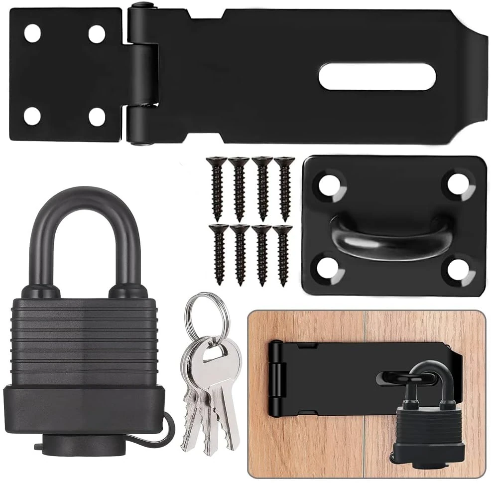 Door Latch Hasp with Door Padlock, Heavy-Duty Padlock Hasp, Waterproof and Dustproof Shed Lock for Bedroom Garage Garden Cabinet Shed