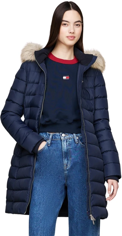 Tommy Jeans Women's Tjw Essential Hooded Down Coat Dw0dw18864 Puffer Coat, Blue (Dark Night Navy), XS