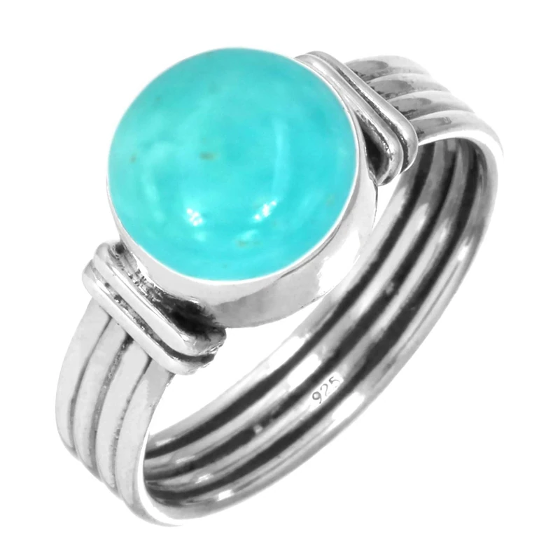Jeweloporium Sky Blue Smithsonite Silver Ring Size L, 925 Sterling Silver Ring for Women, Natural Round Gemstone Handmade Jewellery
