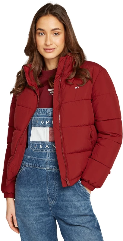Tommy Jeans Women’s Essential Cropped Puffer Jacket with Collar, Red (Regatta Red), XL