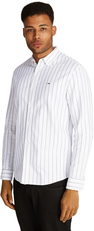 Tommy Jeans Men’s Regular Fit Oxford Stripe Shirt, Multicolor (Dark Night Navy Stripe), S