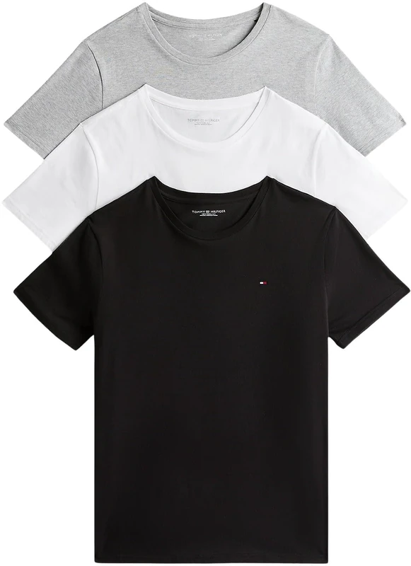 Tommy Hilfiger Men’s 3 Pack Short Sleeve Slim Fit T-Shirts, Multicolor (White/Black/Grey Heather), S
