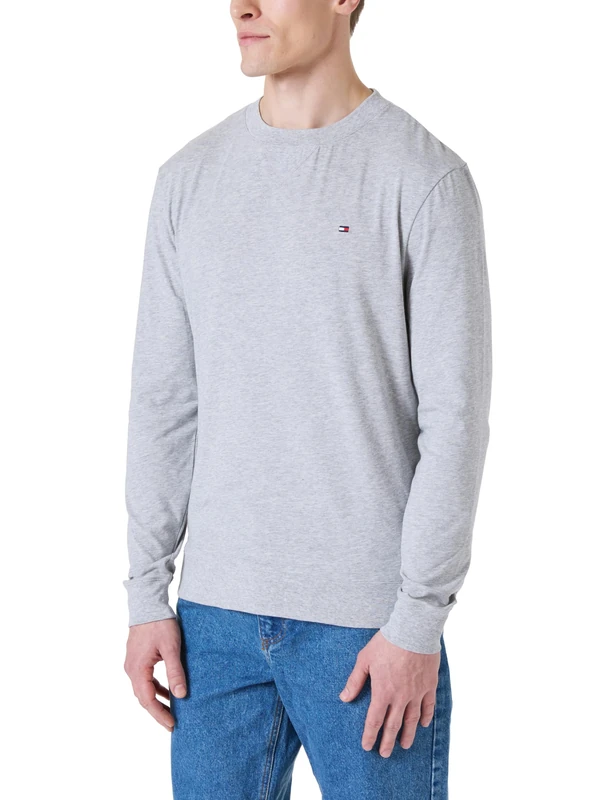 Tommy Hilfiger Men’s Sweatshirt without Hood, Grey (Light Grey Heather), XXL
