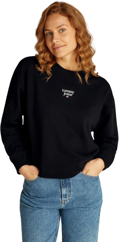 Tommy Jeans Women's TJW ESSENTIAL LOGO 1 CREW EXT DW0DW18776, Black (Black), 4XL