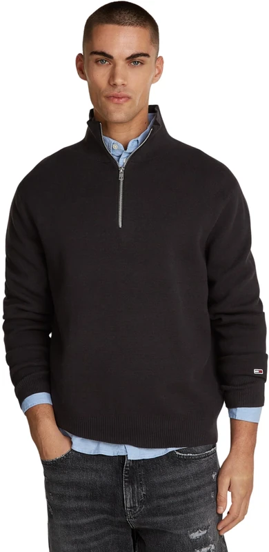 Tommy Jeans Men's Tjm Reg Half Zip Sweater Dm0dm20596 Half Zip Sweater, Black (Black), S