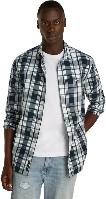 Tommy Jeans Men's Tjm Reg Poplin Check Shirt Dm0dm19655 L/S Shirt, Blue (Dark Night Navy Big Check), M - Image 1