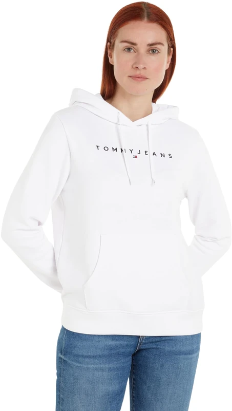 Tommy Jeans Women's Tjw Reg Linear Hoodie Dw0dw17324 Hoodies, White (White), XXS