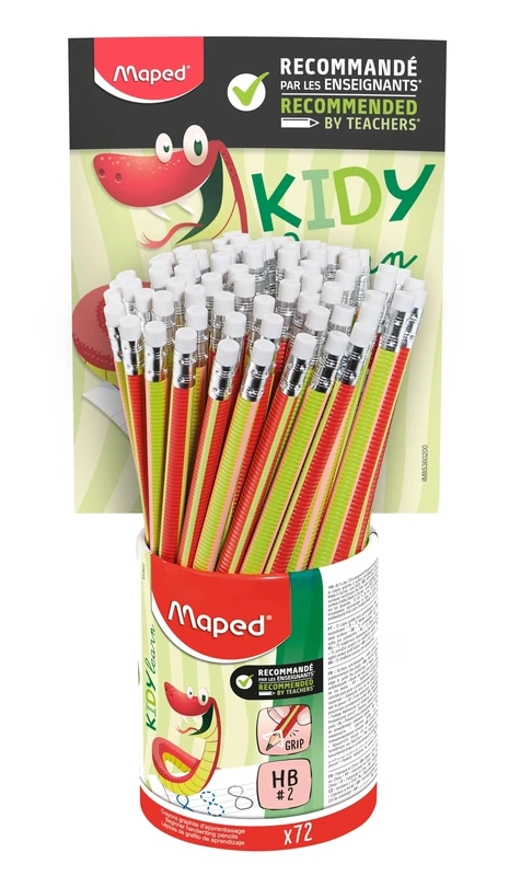 Maped - Non-slip surface learning pencils - Pencils - Textured barrel for easy grip - Pencils with white eraser - Pot of 72 grey pencils