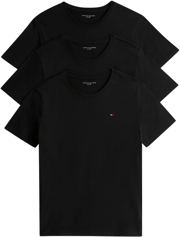 Tommy Hilfiger Men’s 3 Pack Short Sleeve Slim Fit T-Shirts, Black (Black/Black/Black), L