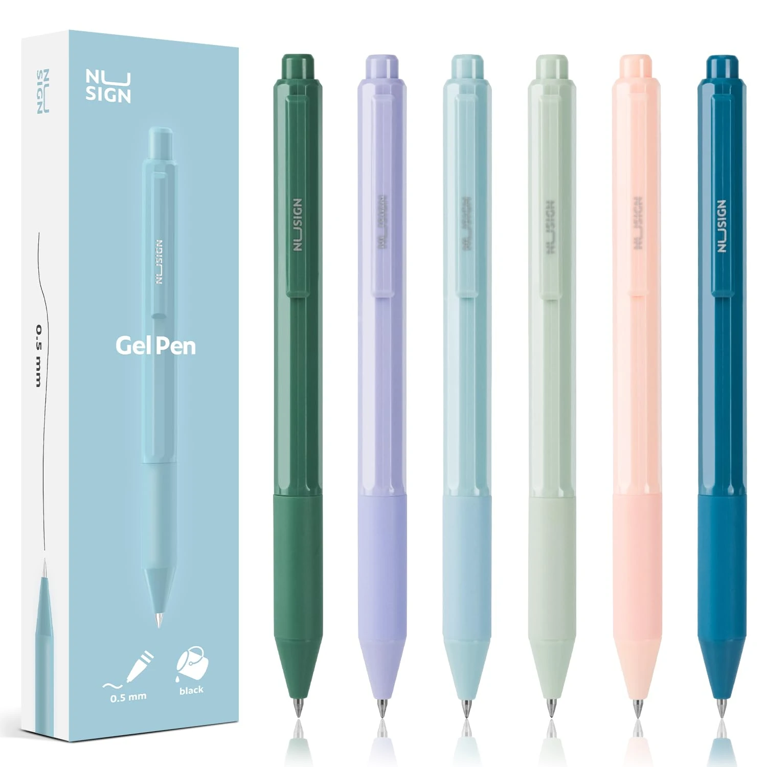 NUSIGN Gel Pens, 6 Pcs 0.5mm Black Ink Fine Point Smooth Writing, High-End for Journaling Note Taking, Cute Office School Supplies Gifts for Adults