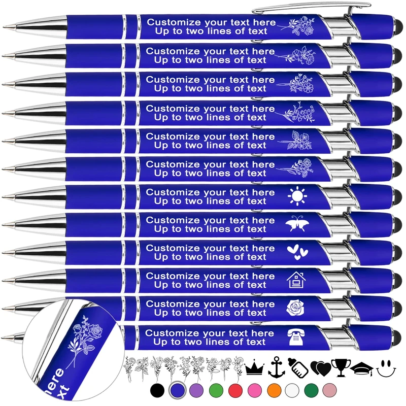Xihedfd Personalised Pens Custom with Birth Flower Engraved Customised Stylus Pens Bulk with Name Text Logo Metal Ballpoint Pen Gift for Office Business School-500 Pieces