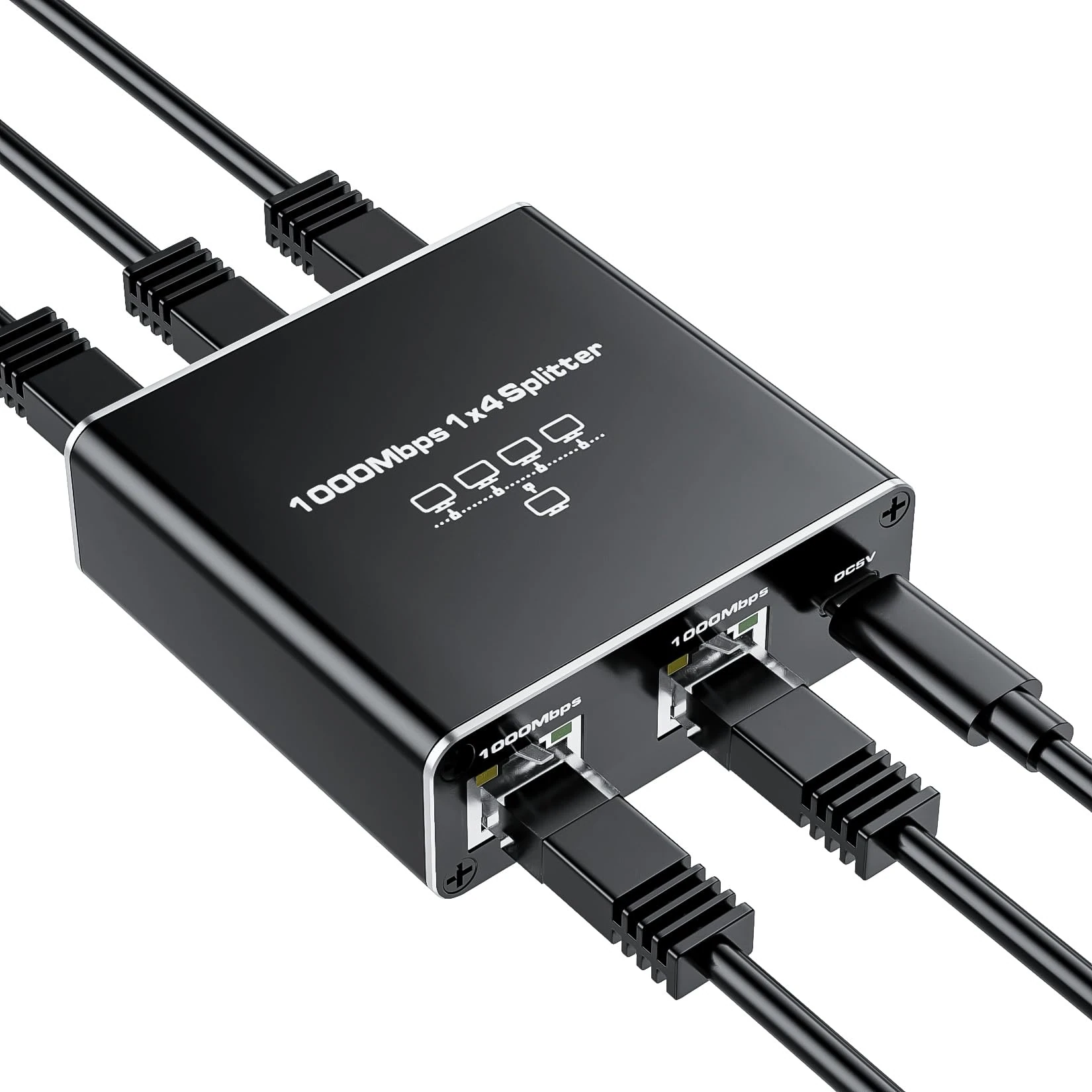 Ethernet Splitter 1 to 4 High Speed 1000Mbps, BolAAzuL Gigabit RJ45 Splitter Adapter 1 in 4 Female out, LAN/Internet Cable Cat 8/7/6/5/5e Network Splitter 1x4 | Plug&Play | with USB Power Cable