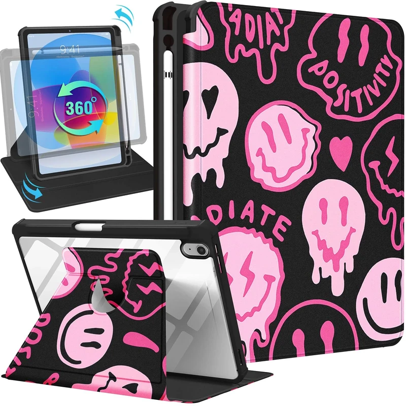 SurgeCraft for iPad 10th Generation Case 10.9 Inch 2022, 360 Degree Rotating Stand with Pencil Holder for Women Cute Girls Folio Cover Aesthetici Pretty Cool for Apple iPad 10th Gen Cases